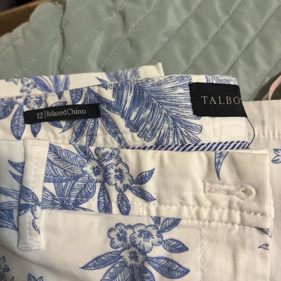 Talbots Womens White Blue Floral Relaxed Chino Pants Sz 12 Coastal NWT Spring - Picture 1 of 5